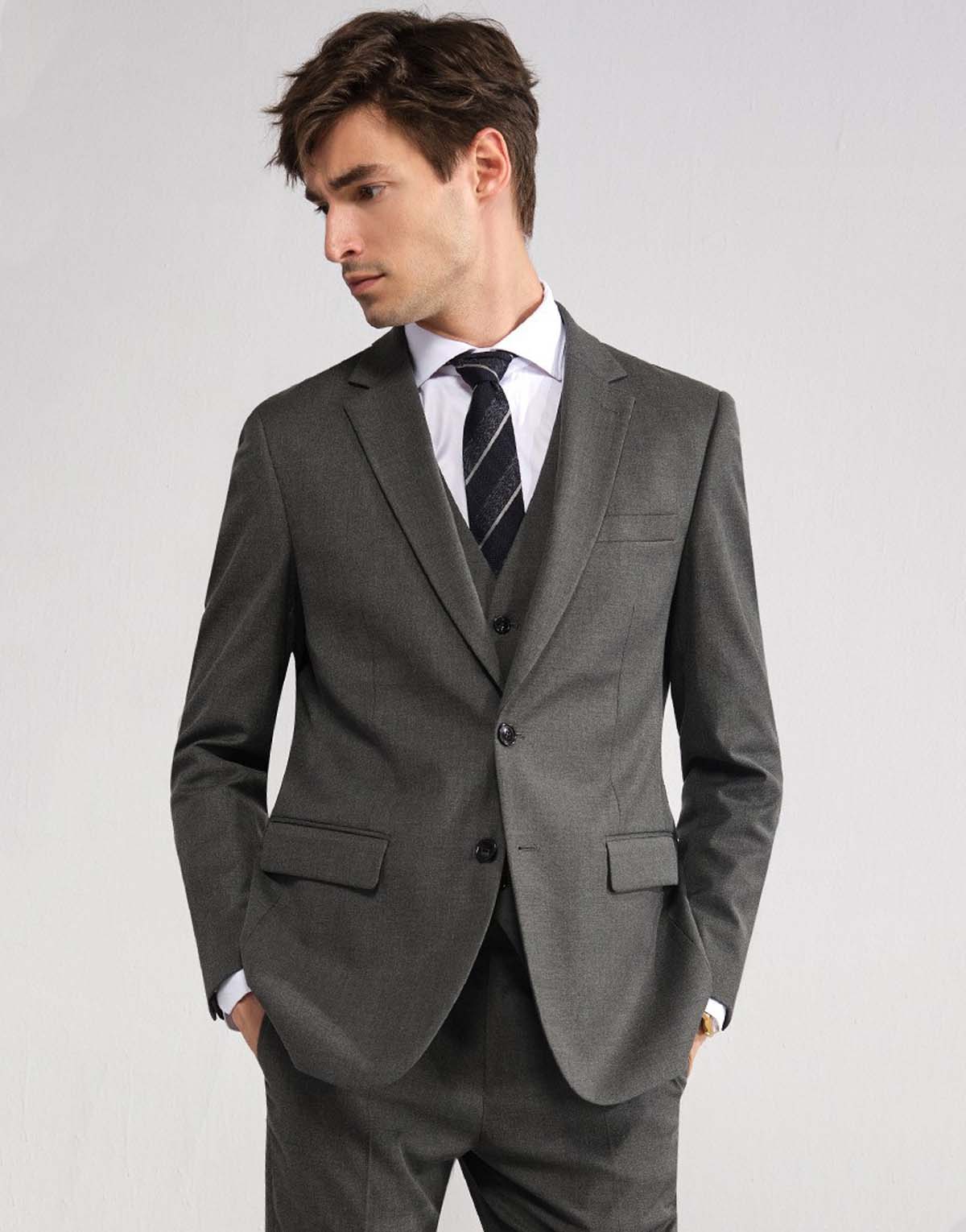 Business Style Dark Gray Wool Suit-s8820